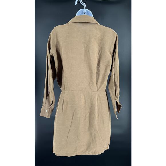 Vince Shaped Collar Linen Blend Wrap Dress in Dark Almond Old Money Resort Wear - Picture 4 of 7